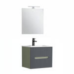 Leziter Trent Fürdőszobabútor 60 cm kerámia mosdóval (2 fiókos) tükörrel 60x80 cm olivazöld-antracit szürke (TRENT60ZANTSZ) - geminiduo
