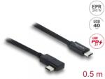 Delock Cablu Coaxial USB 40 Gbps 240W PD 3.1 drept/unghi 90 grade 0.5m Negru, Delock 81709 (81709)
