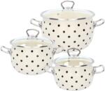 BackHomeLiving Set de 3 oale emailate albe cu buline - Cu capace de sticlă - 2, 5 l, 3, 5 l, 5 l (EMA3646)