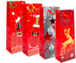Family Sacose pentru Bauturi - Hartie, de Craciun - 360 x 127 x 83 mm - 4 Tipuri / Pachet - 12 buc / pachet (57108K)