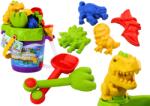 LEAN Toys Set de joacă pentru nisip cu găleată cu duș și forme de dinozauri (18517)