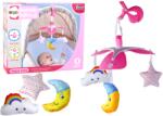 LEAN Toys Carusel Roz pentru Pătuț cu Steluțe, Nori și Lună (16235)