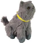 LEAN Toys Pisică interactivă de pluș cu zgardă galbenă și blană gri moale (12690)