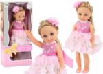 LEAN Toys Păpușă cu Rochie Roz și Accesorii Aurii, Păr Lung, Perie și Agrafă de Păr, 38 cm (18173) Papusa