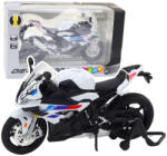 LEAN Toys Model motocicletă sport Alb S1000 la scară 1: 12 din metal, cu efecte de lumină și sunet (22625)