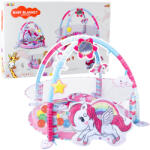 LEAN Toys Covoraș de joacă echilibru roz cu unicorn și bile (22882)