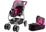 Alice 2 în 1 Cărucior pentru păpuși: negru cu buline roz, gondolă și cărucior sport (3810)