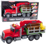 LEAN Toys Camion de transport lemne cu macara mobilă, lumină și efecte sonore, roșu, scală 1: 14 (21447)
