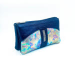 Amnisu metál sötétkék / hologramos swarovski egyenesköves tripla cipzáras bőr pénztárca g6008