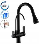 myQ Konyhai Csaptelep Háromutas Szűrő Kihúzható Kifolyócső Fekete (K01 CZ)