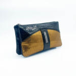 Amnisu fekete lakk kígyómintás / arany mintás swarovski egyenesköves tripla cipzáras bőr pénztárca g8023