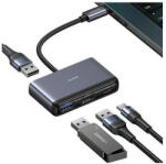 USAMS 4in1 adapter elosztó 2xUSB 2.0/USB 3.0/USB-C szürke/sötétszürke SJ627HUB01 (US-SJ627) (SJ627HUB01)