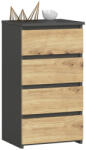 Brius Comoda cu 4 sertare, PAL laminat 16mm, 40x35x74 cm, gri si stejar artisan (AK-38162075) Comoda