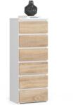 Brius Comoda 6 sertare pal laminat glisiere metalice, 40x35x109 cm, design modern, alb stejar sonoma (AK-12219546) Comoda