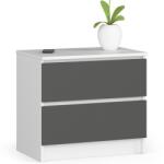 Brius Comoda 2 sertare pal laminat glisiere metalice, 60x40x55 cm, design elegant, alb gri grafit (AK-12219775) Comoda