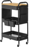 Brius Raft de depozitare mobil tip carucior rulant, pentru baie sau bucatarie, cadru otel cu blat MDF, 31x44x74 cm, negru (EZ-LRC036B01)