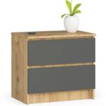 Brius Noptiera pal 2 sertare glisiere metalice, 60x40x55 cm, depozitare practica, stejar artisan gri (AK-04380513) Comoda