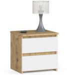 Brius Noptiera pal 2 sertare glisiere metalice compacta, 40x35x40 cm, design modern, stejar artisan alb (AK-38160378)