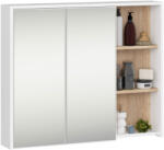 Brius Dulap de baie suspendat cu oglinda, 2 usi si 3 rafturi interioare, PAL 16 mm, 90x15x75 cm, alb si stejar sonoma (AK-38163959)