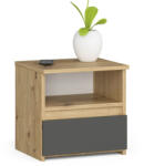 Brius Comoda pal 1 sertar cu raft glisiere metalice, 40x35x74 cm, design natural, stejar artisan (AK-38162037)