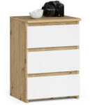 Brius Noptiera pal 3 sertare glisiere metalice, 40x35x57 cm, design modern, stejar artisan alb (AK-52852815)