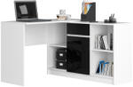 Brius Birou de colt cu sertar, usa si 6 rafturi, fronturi MDF lucios, 120x126x79 cm, alb si negru lucios (AK-26900375-3/3)
