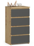 Brius Comoda 4 sertare pal laminat glisiere metalice, 40x35x74 cm, design elegant, stejar artisan gri (AK-38160415) Comoda