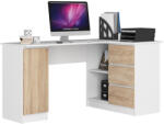 Brius Birou colt dreapta in L cu 3 sertare si rafturi, PAL laminat 16 mm, 155x85x77 cm, alb si stejar sonoma (AK-52852044-2/2)