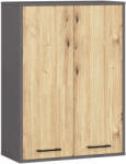 Brius Dulap baie suspendat, cu 2 usi si 4 rafturi interioare, PAL 16 mm, 64x30x94 cm, gri si stejar artisan (AK-12214213)