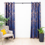 Hiko Set 2 draperii 2x140x245cm Hiko Imperial Comfy catifea imprimata albastru imperial, prindere pe inele alama (10016511)