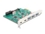 Delock USB 5 Gbps sebességű PCI Expressz x1 kártya - 3 db. külső Á-típusú + 2 db. külső USB Type-C anya és 1 db. belső 19 tűs USB tűfejes apa