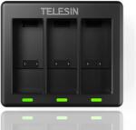 Telesin Háromszoros töltő, Telesin, Gopro Hero 13 akkumulátorokhoz, fekete, kompakt, 1 töltő, 1 USB-C kábel, 5x4, 6x2, 6 cm, súly: 27 G, védelem: túltöltés, túlzott lemerülés, túlmelegedés, túlfeszültség és r