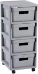 Keter INFINITY Kerekes szekrény, 4 doboz x 11 l, Szürke