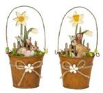  Húsvéti dekoráció kerti jelenet nyuszival fém vödörben, 1 szett/vödör (HU0108)