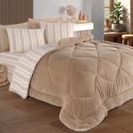 Eponj Home® Set dormit Pilota iarna pat 1 persoana cu fata catifelata, Soft Line Bej