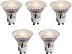 LUEDD 5 darabos GU10 50 mm-es LED izzókészlet, átlátszó, 3, 5 W, 330 lm, 3000 K (03258)