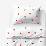 Goldea gyermek pamut ágyneműhuzat - piros szívecskék, fehér alapon 140 x 200 és 70 x 90 cm
