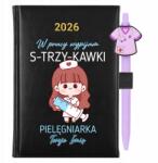 FunnyCase Naptár A5 2026 Fekete Golyóstoll Ápolónőnek Iszom S-három-kávé (Kalendarz WYPIJAM S-TRZY-KAWKI Czarny)