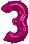 Amscan Rózsaszín Pink óriás szám fólia lufi 3-as, 88x53 cm (DPA9907281)