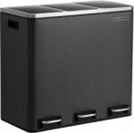 SONGMICS Konyhai szemeteskosár 3 rekeszes acél fekete belső vödör 3 x 18L (LTB54BK)