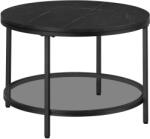 VASAGLE Dohányzóasztal, Faux Márvány, Kerek, Edzett Üveggel, Márvány Fekete/Tinta Fekete