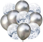 Mezőfi Team Kft Lufi csomag, ezüst és ezüst konfettis, 30cm, 10 db/cs