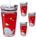 Relaxdays Set de 4 ochelari Relaxdays pentru copii cu motiv de balenă (10083680) Pahar