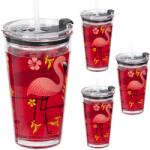 Relaxdays Set de 4 pahare Relaxdays cu motiv flamingo (10083713) Pahar
