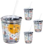 Relaxdays Set Relaxdays de 4 căni de sticlă cu motiv sportiv (10064323) Pahar