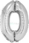  0 szám alakú fólia lufi, ezüst, 80 cm - jatek-auto