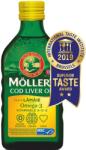 Möller’s Ulei de ficat de cod Omega-3 + Vitaminele A, D, E, lămâie, 250 ml, Mollers