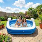 Bestway Live Felfújható medence fejtámlával, italtartóval 213 x 206 x 60 cm Fehér / Kék, 56438