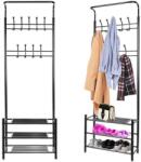 Nagyméretű Masszív Előszobai Ruha és Cipőtartó Állvány, 190 x 65 x 29 cm, Fekete