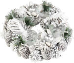 MagicHome Koszorú, MagicHome Vianoce, 32 cm, 4 teagyertya-tartóval, természetes díszekkel, elegáns, asztali karácsonyi dekoráció